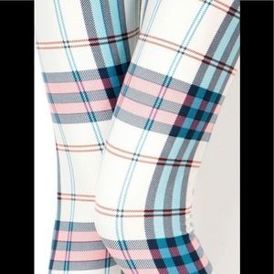 New Ivory pink Plaid Brushed Soft leggings OS PS